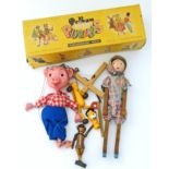 Boxed Pelham "Pic" puppet and various other figures Unfortunately we are not doing condition reports