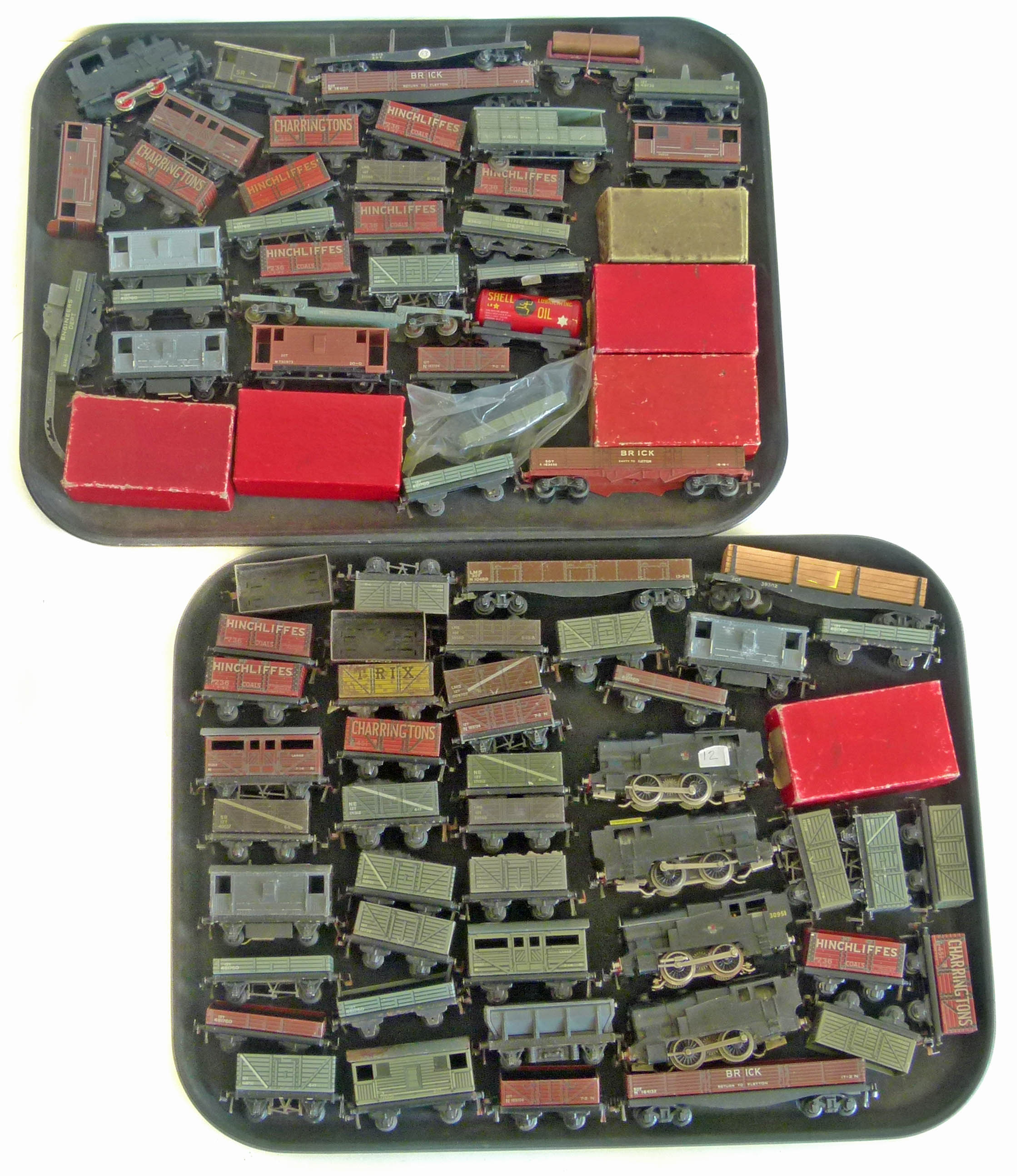 A collection of OO gauge model railway items including seventy six items of rolling stock and five