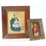 Victorian rosewood framed portrait of mother, child and doll and embossed silver plated picture