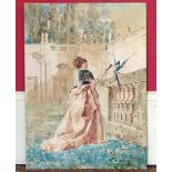 Attilio Simonetti Lady and Parrot watercolour, dated 1870 Rome. Unfortunately we are not doing