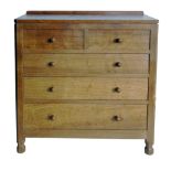 Robert "Mouseman" Thompson chest of two short and three long graduated drawers, rectangular adzed