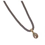 Tahitian pearl and diamond 18ct yellow gold pendant on rope twist cord chain , the grey-black