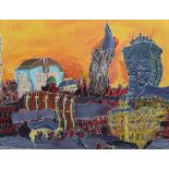 Michael Gutteridge, 20th century, "Manchester Cityscape - Sunset", signed and dated 2001, acrylic on