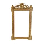 Victorian rectangular bevelled glass wall mirror with gesso frame, scroll pediment with central