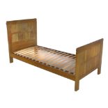 Robert "Mouseman" Thompson single bed, with eight panel foot and head board, united by side rails