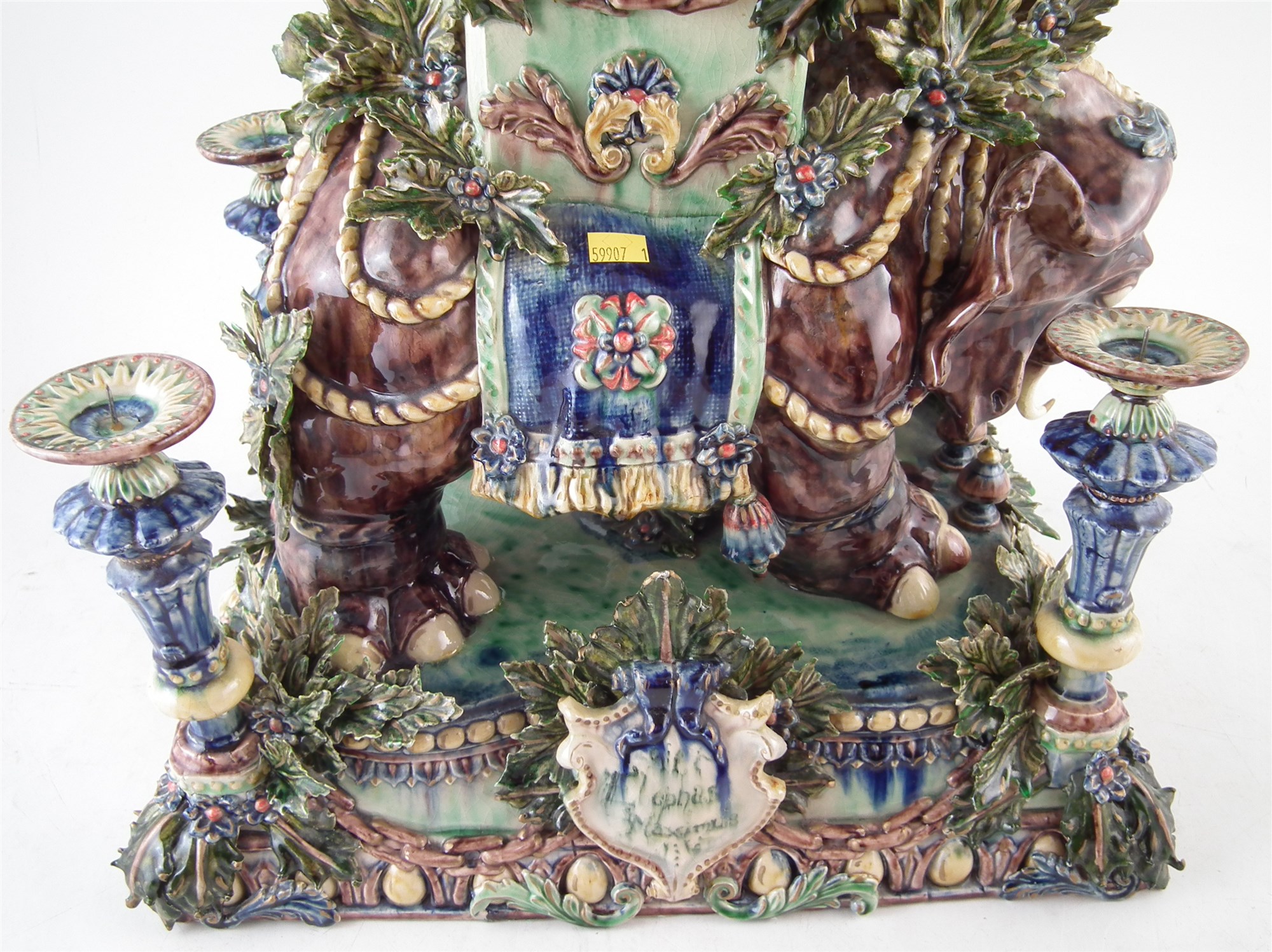 Peter Weldon Majolica elephant samovar "Loxodonta Africana", the elaborate vessel with winged - Image 6 of 20