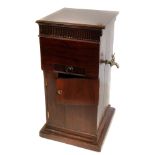 19th century mahogany washstand of unusual construction, square section hinged lid with tin