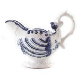 Derby dolphin ewer circa 1770, with shell moulded body painted in under-glaze blue, 8cm high