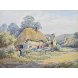 Henry John Sylvester Stannard R.B.A (1870-1951), Rural view with cottages, signed, watercolour, 26.5