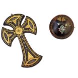 PiquÃ© ware crucifix pendant and brooch , tortoiseshell crucifix measuring approx. 65mm x 42mm,