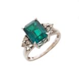 Emerald single stone 18ct white gold ring with diamond set shoulders , emerald weighing approx. 2.