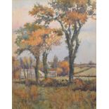 Rob Hilton, 19th/20th century, Rural scene with trees and cottages, signed and dated 1886,