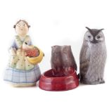 Royal Copenhagan owl, model number 2999, also a Danish pottery ashtray modelled with owls and a