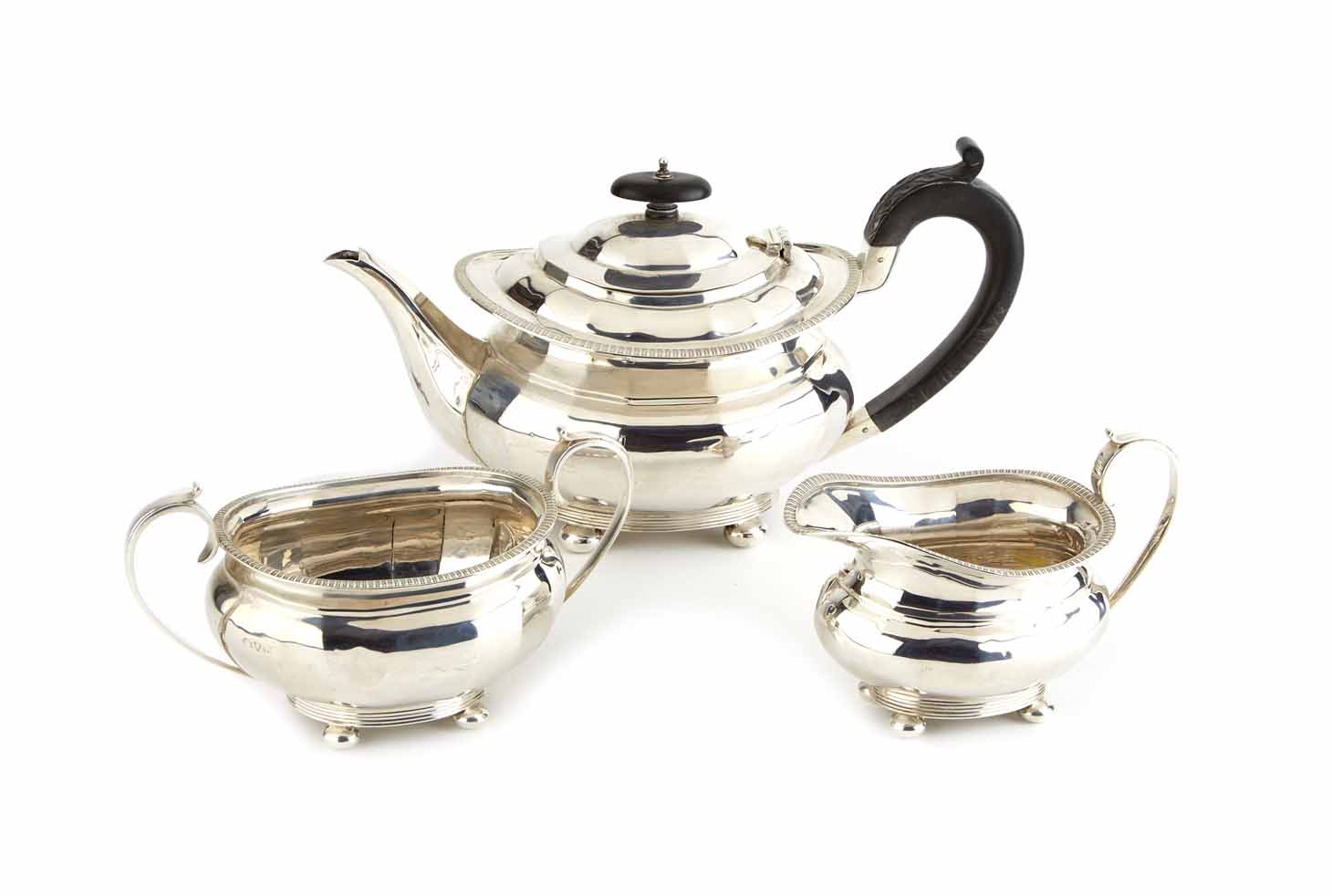 3 piece silver tea set by S Blanckensee & Son Ltd, consisting teapot, milk jug and sugar bowl,