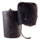 Victorian Royal Welsh Fusiliers bear skin hat in case, retailed by Cater and Co. London, with