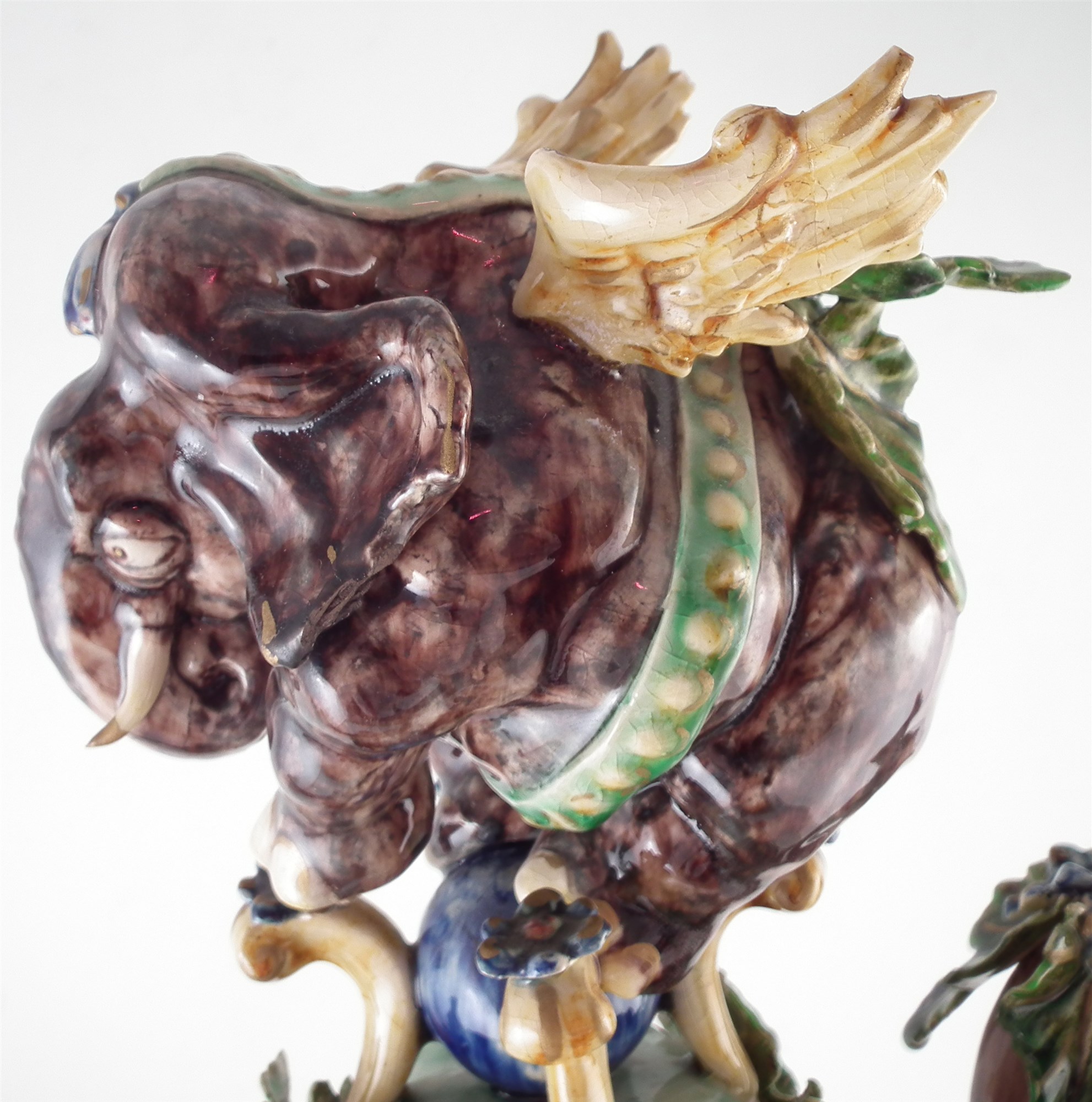 Peter Weldon Majolica elephant samovar "Loxodonta Africana", the elaborate vessel with winged - Image 11 of 20