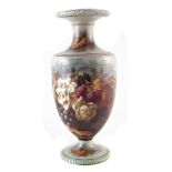 Large Paris porcelain vase, signed G. Lemossnier, finely painted with leaves and berries, incised