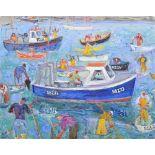 Linda Weir (b.1951), "Stuart McClary - St. Ives Fishermen, A Good Catch", initialled and dated