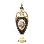 Coalport twin handled lidded vase circa 1900, painted with a scene of Ben Lomond within a gilt