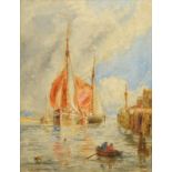 William Joseph J.C. Bond (1833-1926), River scene with boats, signed, oil on board, 27 x 20.5cm,