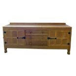 Robert "Mouseman" Thompson sideboard, rectangular adzed finished top with two six panel doors,