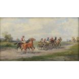 Alfred Steinacker (1838-1914), Horses and cart on a rural lane, signed, oil on canvas, 17 x 30cm,