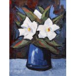 David Barnes (1943-), "Blue and White Flowers", signed on verso, oil on board, 39.5 x 29.5cm, 15.5 x