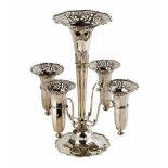 Edwardian silver epergne, plain faceted tapered body with flared rim onto pedestal base with