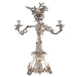 Silver plated candelabra table centrepiece in the form of an oak tree, plain polished base on