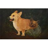 English School, early 20th century, Study of a corgi and a yorkshire terrier, unsigned, oil on