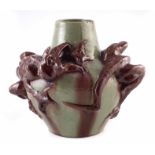 Victorian art pottery grotesque vase , modelled with two gargoyle type creatures crawling over the