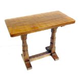 Robert "Mouseman" Thompson occasional table, rectangular adzed top standing on two substantial