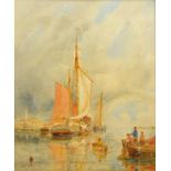 William Joseph J.C. Bond (1833-1926), River scene with boats, signed, oil on board, 29.5 x 24.5cm,