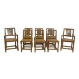 Robert "Mouseman" Thompson set of eight dining chairs comprising of six single and two open-arm