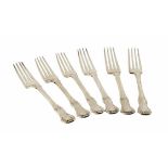 Six Irish silver George III forks , shell decoration to handles, marks for Samuel Neville, Dublin,