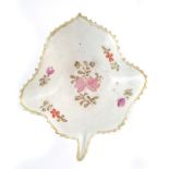 Rare Lowestoft leaf shaped dish circa 1768 , painted with polychrome enamels, 10.5cm high