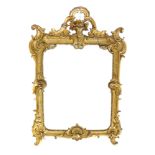 Victorian wall mirror, rectangular gesso frame, decorated with Rococo scrolls, pediment with vase of