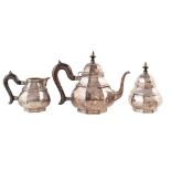 3-piece silver tea-set , teapot with octagonal baluster form stepped border to body and hinged