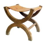Robert "Mouseman" Thompson "X" framed dressing table stool with stitched leather seat, width 56cm (