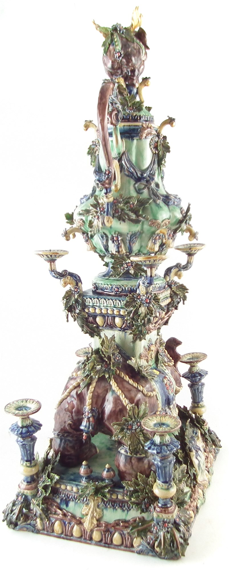 Peter Weldon Majolica elephant samovar "Loxodonta Africana", the elaborate vessel with winged - Image 7 of 20