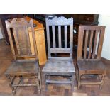 Three 18th century oak back stools. Unfortunately we are not doing condition reports on this sale.