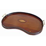 Edwardian kidney shaped tray with shell inlay. Unfortunately we are not doing condition reports on