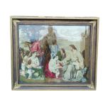 19th century gilt framed religious tapestry 142x126cm. Unfortunately we are not doing condition