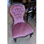 Victorian walnut spoon-back nursing chair. Unfortunately we are not doing condition reports on
