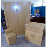 G Plane light oak bedroom suite complete with two-door wardrobe , tallboy and bedside locker