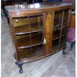 Early 20th century mahogany two door display cabinet on cabriole legs with ball-and-claw feet, 106cm