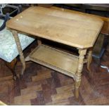 Victorian light oak two tier occasional table with canted corners. Unfortunately we are not doing