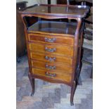 Art Nouveau mahogany and inlaid music chest of five drawers. Unfortunately we are not doing