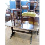 Ercol dining table 137x70cm, single Victorian parlour chair and oriental occasional table.