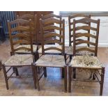 Six oak Lancashire style ladder-back rush seated dining chairs Unfortunately we are not doing